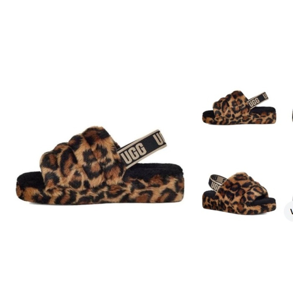 NEW w/ box size 9 UGG Fluff Yeah Leopard Print Slide Slippers Women's Size 9
